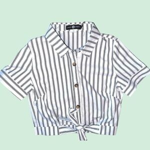 Urban Outfitters Daisy Street White Collared Button-Down Striped Crop Top NWT